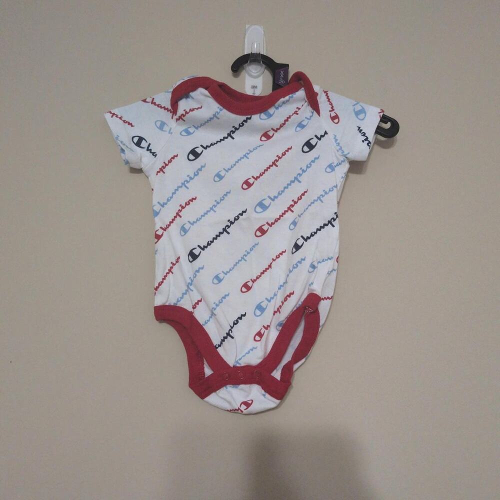 Champion Baby Bodysuit With Champion Logo Print In Red And Blue